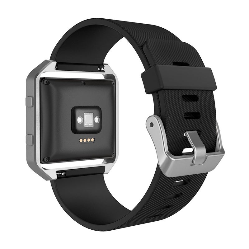 Simpeak سوار سيمبيك الرياضي متوافق مع ساعة فيتبيت بليز الذكية للياقة البدنية، سوار معصم سيليكون مع إطار معدني بديل لساعة فيتبيت بليز للرجال والنساء، كبير، أسود سوار + إطار فضي - Image 3